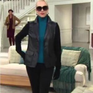Linea by Louis Dell'Olio Leather blazer with knit sleeves, L
